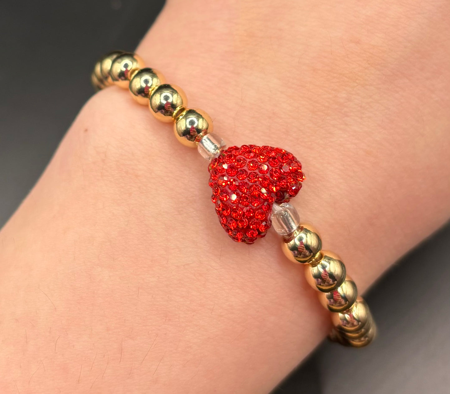 “Red Rhinestone Heart” Bracelet Single