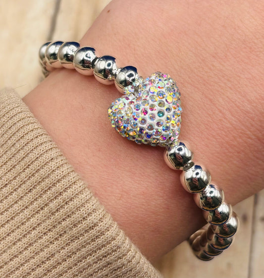 “White Rhinestone Heart” Bracelet Single