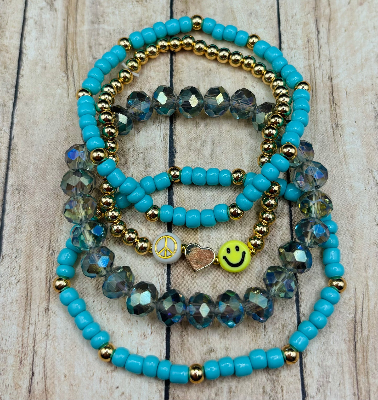 “Peace, Love, Happiness” Bracelet stack