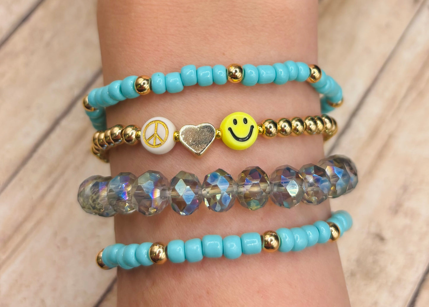 “Peace, Love, Happiness” Bracelet stack