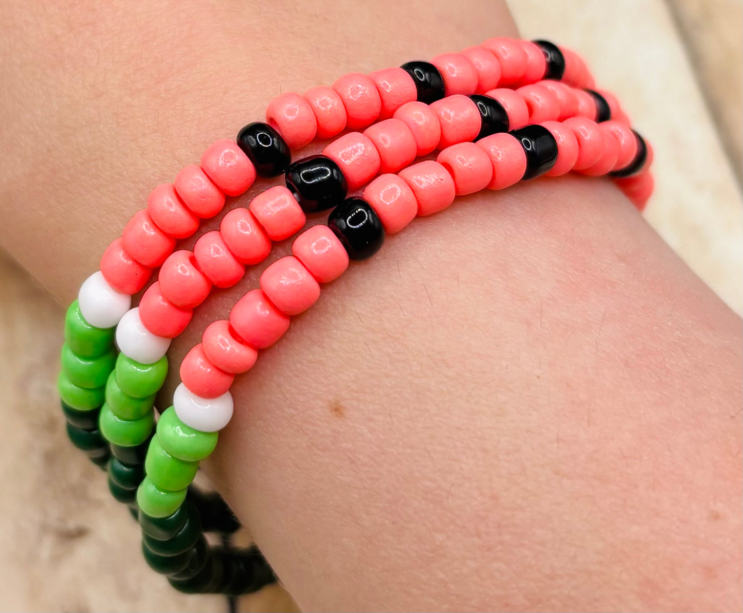 “Watermelon” Seed Bead Bracelet Stack