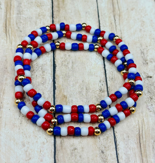 “Patriotic” Seed Bead Bracelet Stack