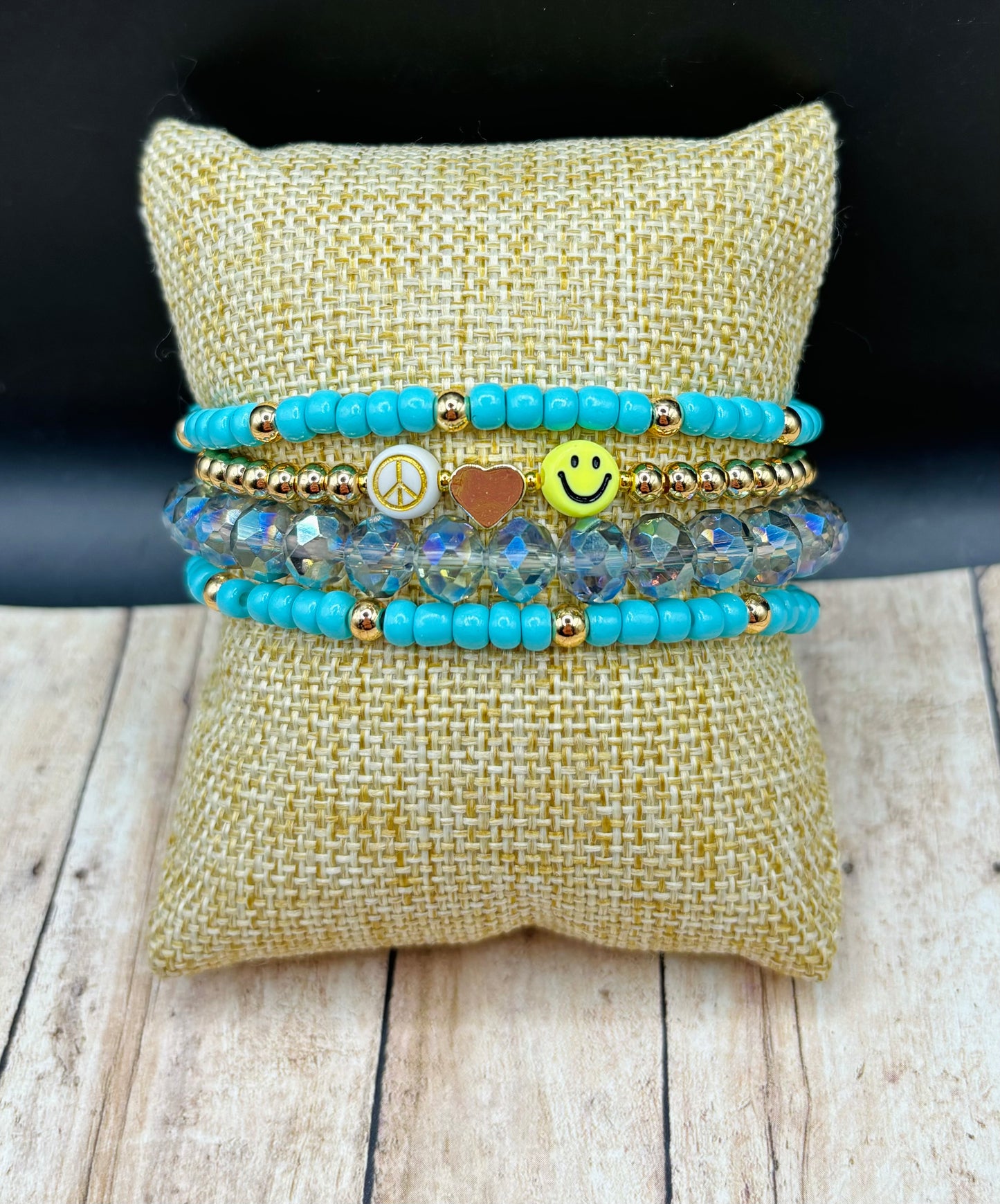 “Peace, Love, Happiness” Bracelet stack