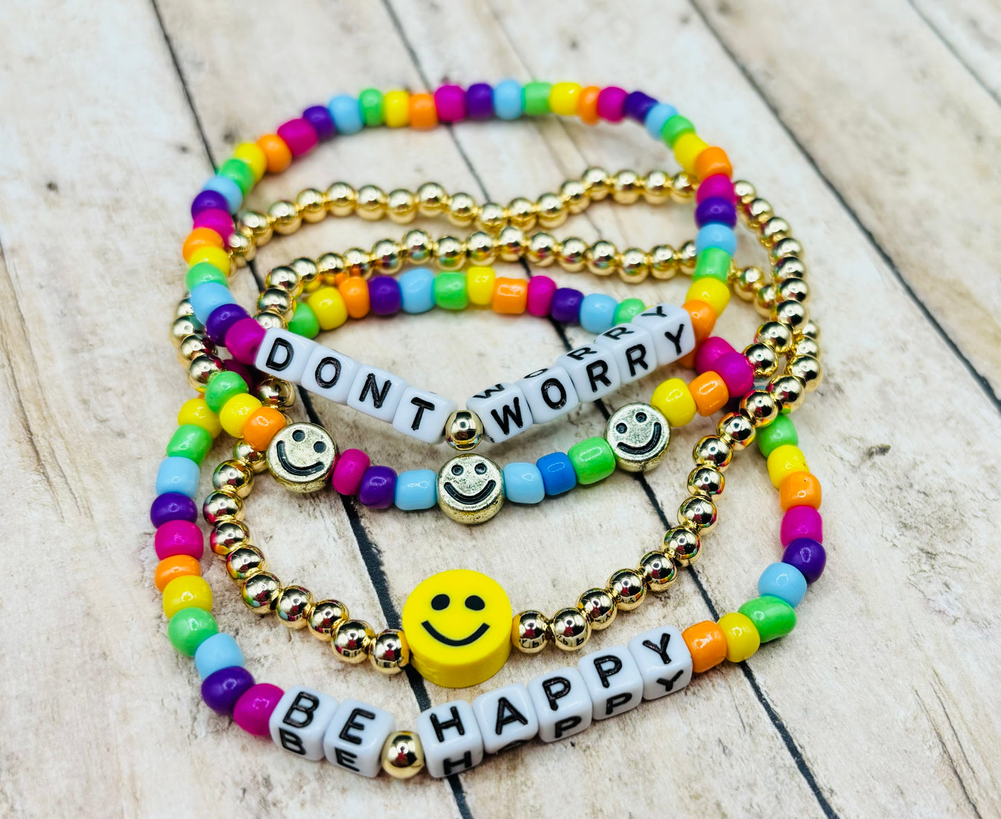 “Don’t Worry, Be Happy” Bracelet Stack