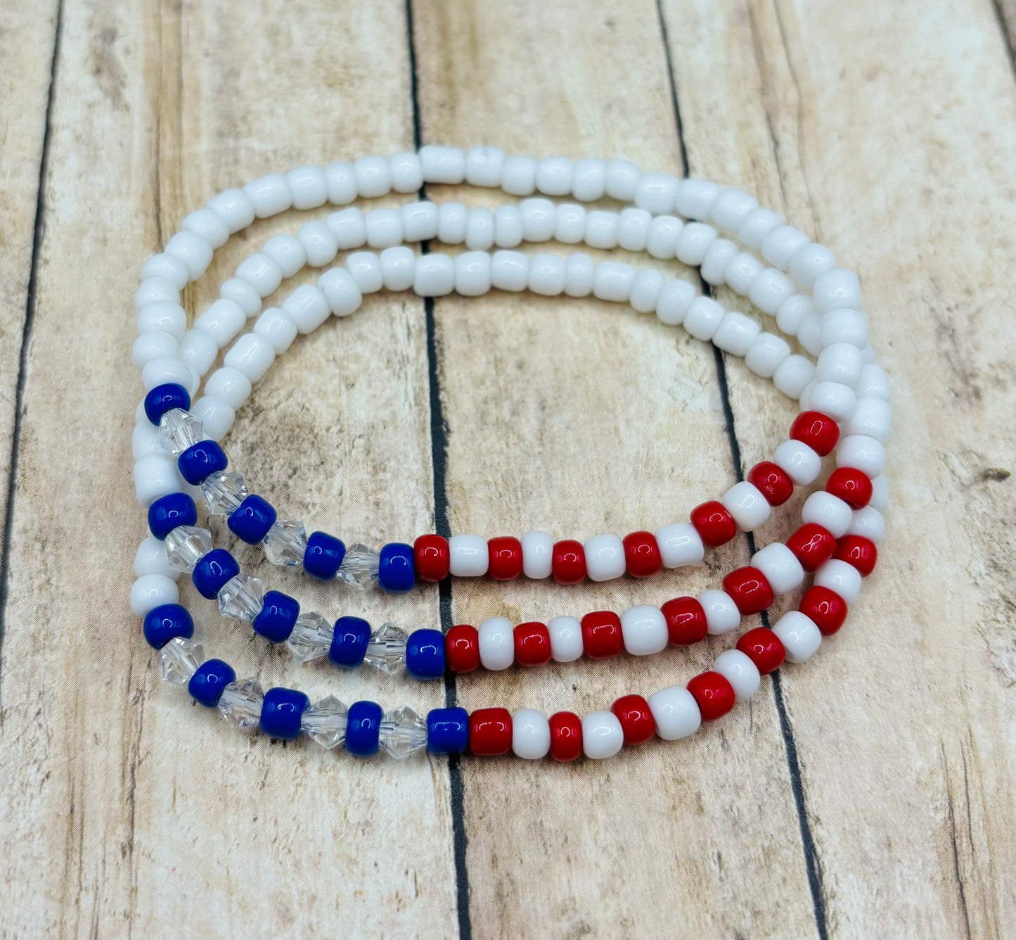 “American Flag” Seed Bead Bracelet Stack