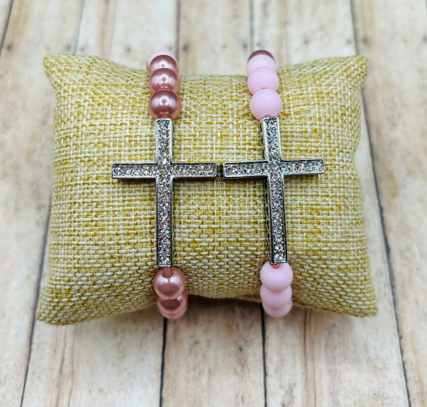 “Pink Rhinestone Cross” Bracelet singles