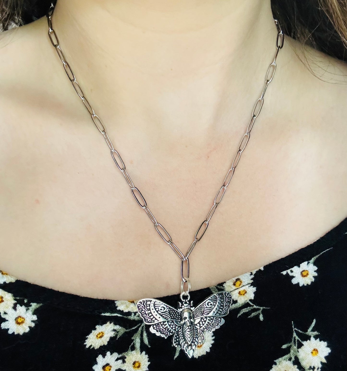 “Death Moth” Silver Charm necklace