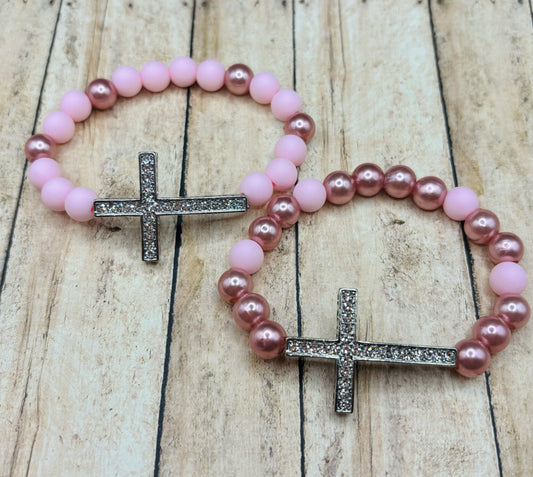 “Pink Rhinestone Cross” Bracelet singles