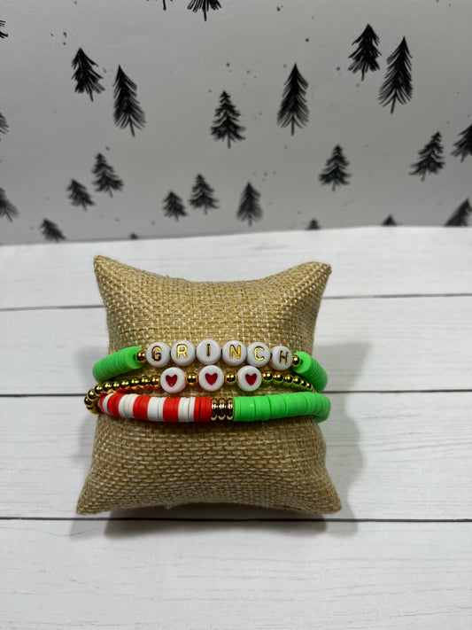 "Green Christmas Monster" Bracelet Stack