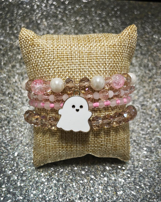 "Pink Girly Ghost Charm" Bracelet Stack