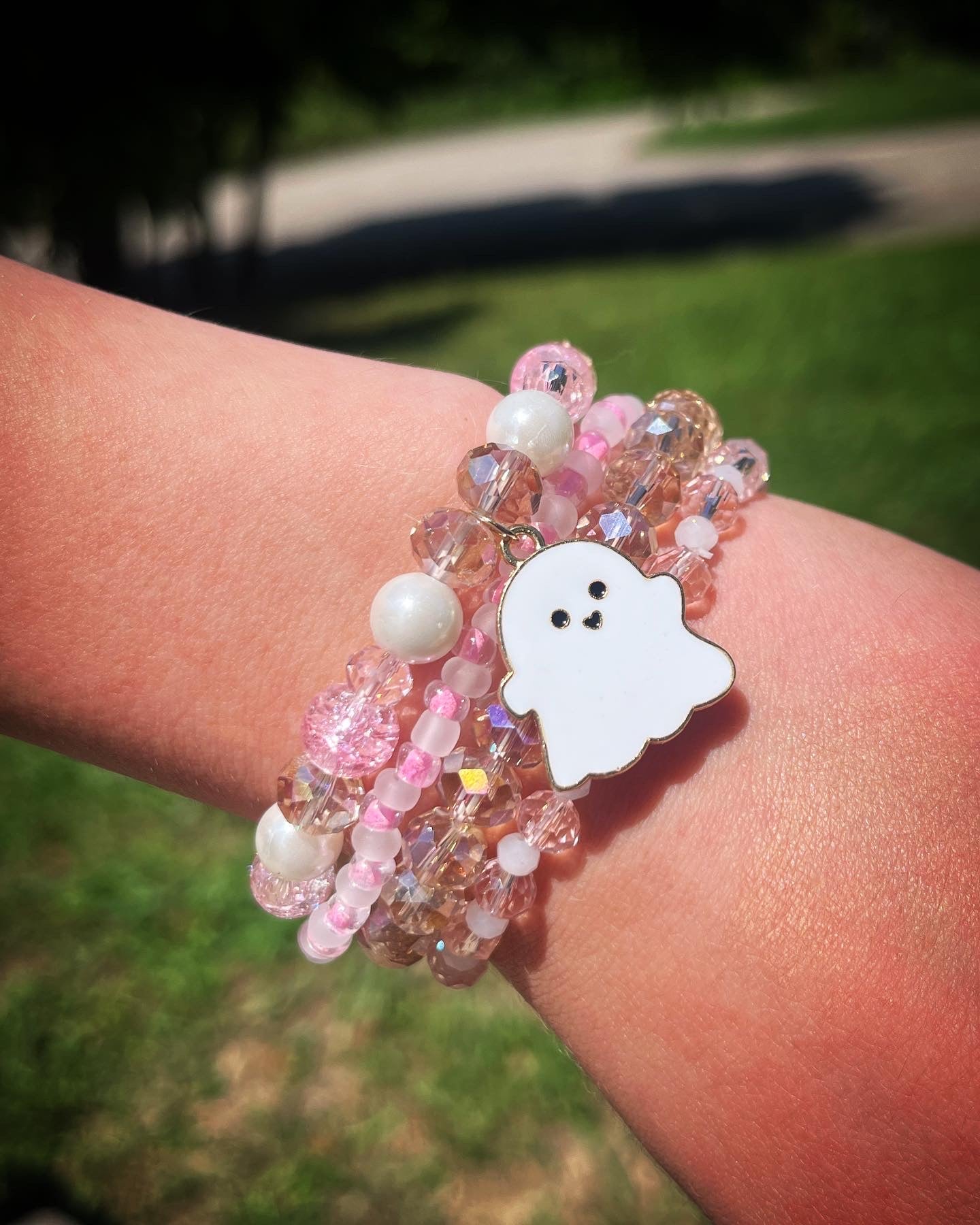 "Pink Girly Ghost Charm" Bracelet Stack