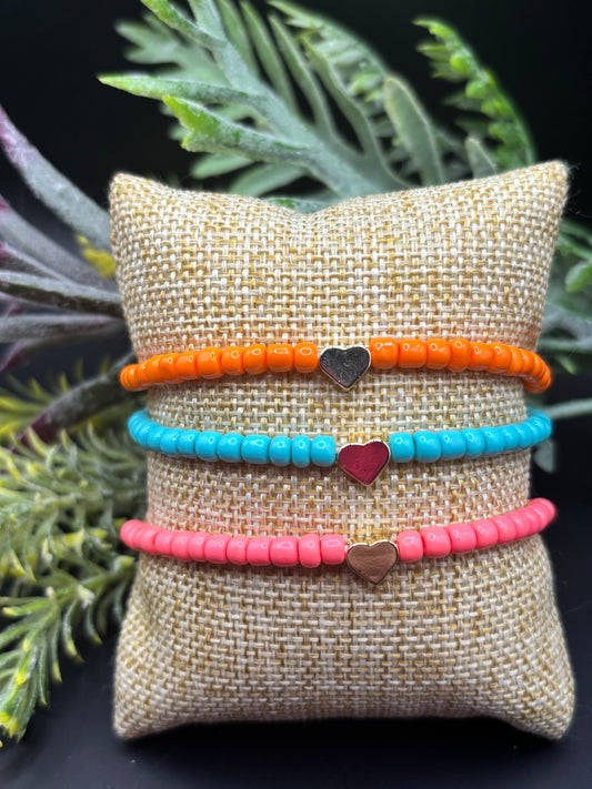 "Summer colors with gold heart" Bracelet Stack