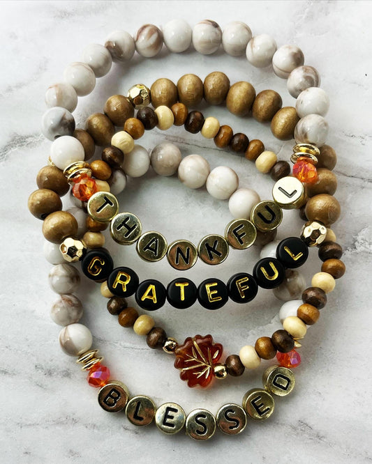 "Thankful, Grateful, Blessed" Bracelet stack