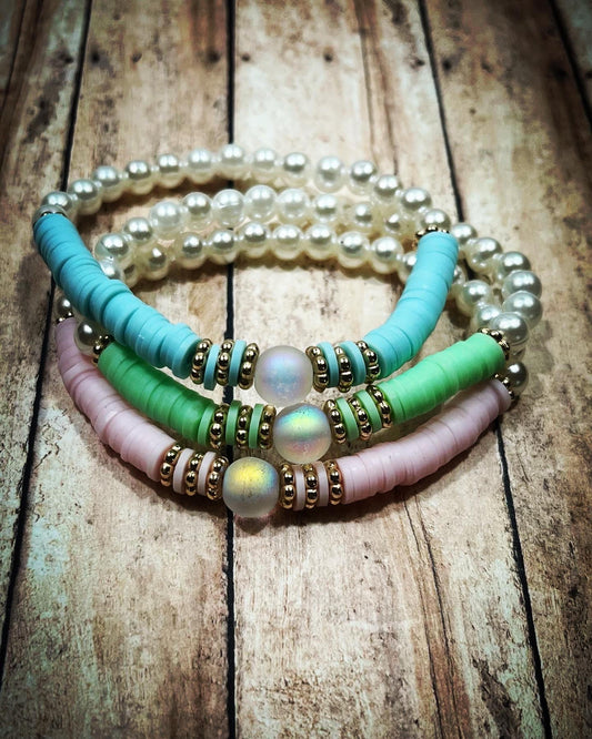 "Iridescent Pastel Pearls" Single Bracelets